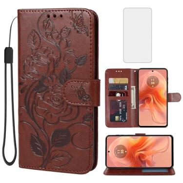 Imagem de Vavies Capa para Moto G24/Moto G04/Moto E14/Moto G04S XT2423-1 Capa carteira com protetor de tela de vidro temperado, flor de couro flip porta-cartão de crédito suporte para celular para Motorola Moto