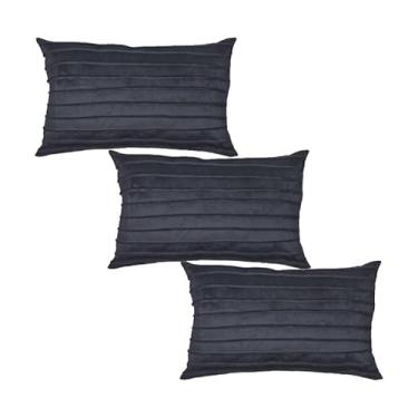 Imagem de Kit 3 Capas para Almofada Drapeada Line em Veludo Retangular 60x40 Cinza Chumbo