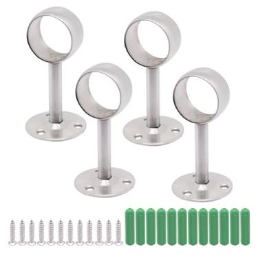 Imagem de Sydien 4 soquetes de mastro de armário, suporte de haste de armário de aço inoxidável de 3,5 cm de aço inoxidável, flange alta, suportes de varão de armário resistentes para guarda-roupa, cortina,
