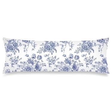 Imagem de GUVICINIR Capa de almofada de corpo floral de porcelana azul e branca 50 x 132 cm, fronha decorativa vintage chinoiserie de fazenda, fronha longa com zíper, capas de almofada macias para sofá de cama