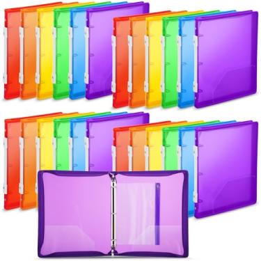 Imagem de Fulmoon 24 fichários com zíper de 2,5 cm com zíper e alça pasta de arquivo expansível de plástico transparente com 24 unidades de bolsa de lápis de plástico para escola, escritório, casa, 34,3 x 28,7