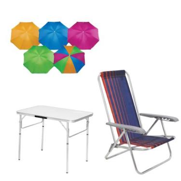 Imagem de Kit Com Guarda Sol 1,80m & Mesa Dobravel Aluminio 90x60cm & Cadeira al