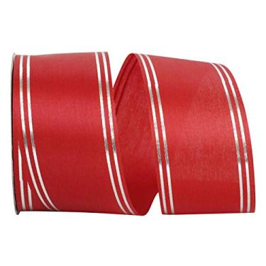 Imagem de Reliant Ribbon Fita de listras quádruplas, 6,35 cm x 50 metros, vermelho/prata