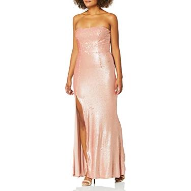 Imagem de Dress the Population Vestido feminino Ellen sem alças liso crepe longo com fenda, Lantejoula rosa, XGG