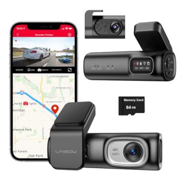Imagem de Câmera veicular WiFi 4K para carros, lente dupla frontal e traseira 1080p DVR, controle de aplicativo WiFi 5G integrado com pista GPS com UHD 2160P, controle de voz, visão noturna, gravação em loop,