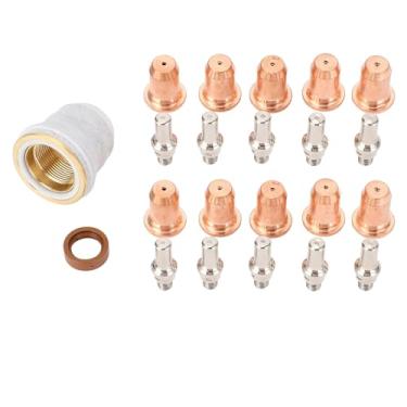 Imagem de Cuttador de Plasma Tocha Consumíveis 23pcs Conjunto de Xícaras de Copos de Copos de Bocais de Eletrodos de Dica, Feito de Aço Inoxidável de Liga de Zinco de Latão, Pequeno Leve,
