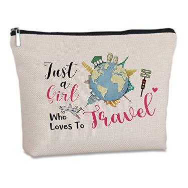 Imagem de Bolsa de maquiagem com zíper para amantes de viagens, apenas uma garota que adora viajar, presentes de aniversário exclusivos para mulheres, meninas, melhores amigas, irmã, branca, bolsa de maquiagem