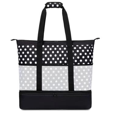 Imagem de Octsky Bolsas de praia femininas com refrigerador de praia, impermeável, à prova de areia, zíper grande, bolsa para piscina, 9 bolsos, Bolinhas, Large