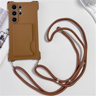 Imagem de Capa de silicone com compartimento para cartão crossbody para Samsung Galaxy S22 23 24 Ultra Plus S23 Fe A54 A14 A34 A53 A15, marrom, para S23