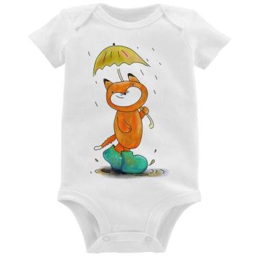 Imagem de Body Bebê Raposa Fofinha Na Chuva - Foca na Moda, Branco, M