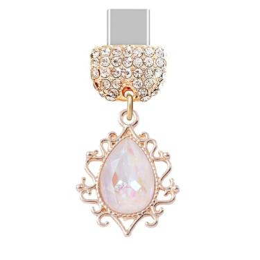 Imagem de ELISE & FONDA TP513 Tipo-C porta de carregamento cristal antipoeira pingente de telefone celular para iPhone 15/16/Samsung/OnePlus/Xiaomi/oppo telefones Android (branco), approx. 1.9 cm (L) x 0.55 cm