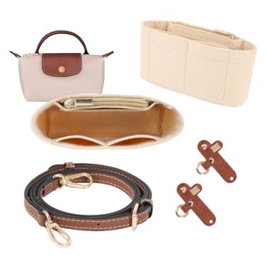Imagem de LMTNNB Inserção organizadora de alça e bolsa para mini bolsa Longchamp, inserção organizadora dobrável, design de alça de fivela ajustável sem perfuração, organizador de bolsa de feltro com vários