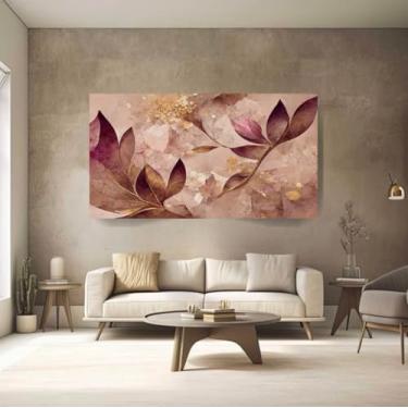 Imagem de Quadro Sala Floral Rosê Dourado Decorativo Grande 100x50 Armação Impresso Nas Laterais