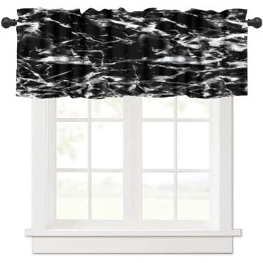 Imagem de Cortina de mármore branca preta rachada pedra abstrata cortina curta varão bolso cortinas para café, quarto, cozinha, sala de estar, sala de jantar 137 x 45 cm