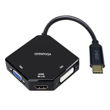 Imagem de QYENPOQA Conversor adaptador multiportas USB C para HDMI/DVI/VGA UHD 4Kx2k @ 30Hz, compatível com Thunderbolt 3, USB tipo C para HDMI, USB-C, USB tipo C para MacBook Pro (USB C 3 em 1 preto)