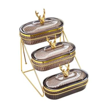 Imagem de SiaBiced Bandeja de frutas secas, lanches prato, com organizador de rack que serve bandeja nórdica elegante para aperitivos doces biscoitos porcas cozinha, Cinza, 3 Camadas