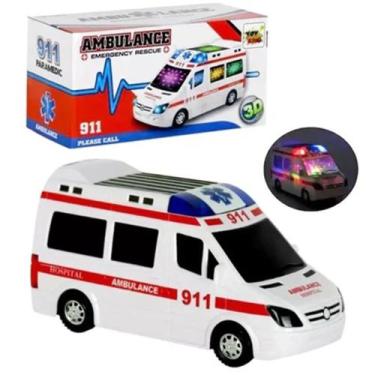 Imagem de Carrinho De Ambulância GRANDE Eletrônico Com Som Leds Bate E Volta - E