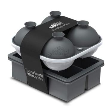 Imagem de Samuelworld Combo de bandeja de gelo premium (pacote com 3), máquina de fazer esferas de gelo grandes e novas bandejas de cubos de gelo atualizadas, grau alimentício, fácil de usar, funis integrados