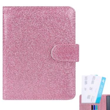 Imagem de Biiange Capa para passaporte, suporte de passaporte, capa para passaporte combo de carteira, protetor de cartão de vacina de couro PU (1 peça), rosa, Brilhante