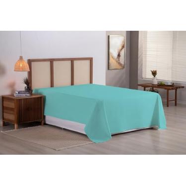 Imagem de Lençol de Cima Avulso Superior em Algodão Percal 180 Fios (Verde Tiffany, Casal Padrão)