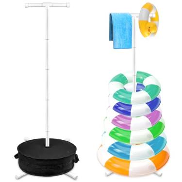 Imagem de 1 suporte de flutuador de piscina, suporte de flutuador de piscina com peso de saco de areia, 152 x 61 cm, suporte de anel de natação de PVC, organizador de toalhas de piscina, suporte de tubo de