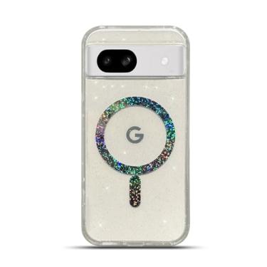 Imagem de Capa para Google Pixel 8A de 6,1 polegadas compatível com Magsafe Magnetic Bling Glitter Claro Brilhante Holográfico Laser Star Luxo Militar Grau Militar Proteção à Prova de Choque Capa Macia para