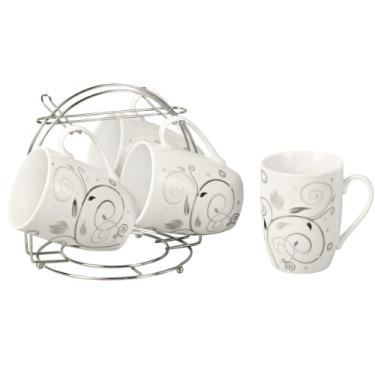 Imagem de Lorren Home Trends 5 canecas de café em suporte de ferro, cinza