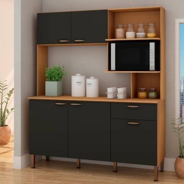 Imagem de Cozinha Compacta 155 Cm com Tampo 1 Gaveta 5 Portas Freijo/Grafite Belga