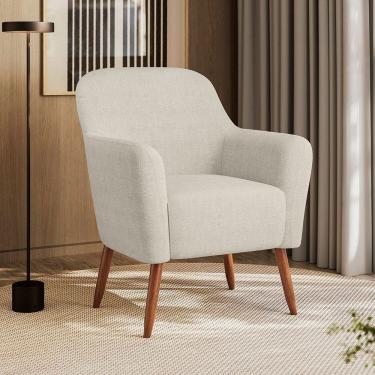 Imagem de Poltrona Decorativa Estofada e Orgânica com Pés Palito Panamá Espresso Móveis Off White Stella