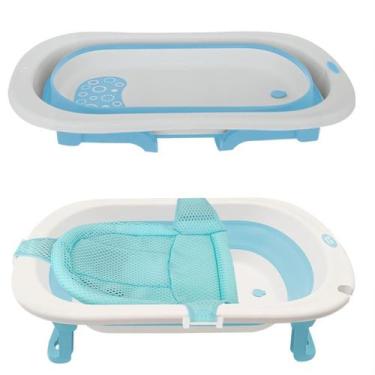 Imagem de Banheira Para Bebê Retrátil Dobrável Baby Banheiro Banho Azul - DM Toy