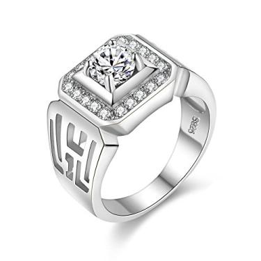 Imagem de Uloveido Aliança de casamento masculina luxuosa de zircônia cúbica brilhante com corte brilhante e platina e ouro JX001 tamanho 7 8 9 10 11 Prata