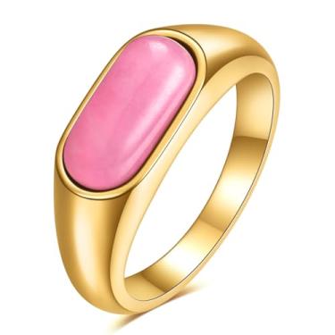 Imagem de MYNENEY Aço inoxidável ouro/prata forma quadrada sinete masculino anel mindinho declaração bonito casamento azul/marrom/verde anéis de pedra presente moderno para mulheres homens, Pedra, Sem pedra preciosa