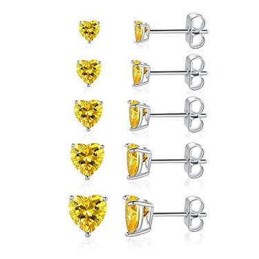 Imagem de MDFUN Brinco banhado a ouro branco 18K com pedra do mês de zircônia cúbica cortada em forma de coração, pacote com 5 pares, Latão, Zircônia cúbica,