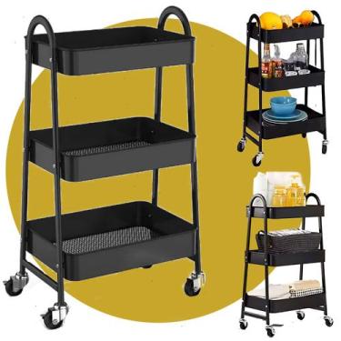 Imagem de Prateleira Carrinho Aço Organizador De Objetos 3 Andares Com Rodas Ara