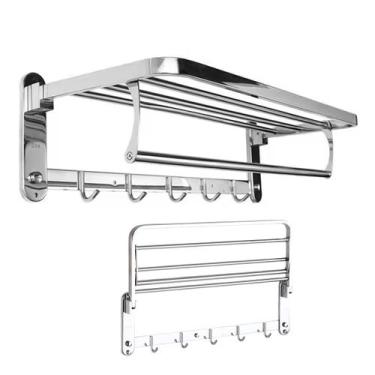 Imagem de Varal Toalheiro Duplo Inox Prateleira Roupa Toalha Utensilios Banheiro
