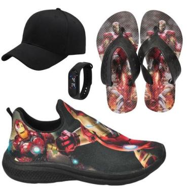 Imagem de Tênis Infantil Masculino Calce Fácil Escolar Menino Personagem +Chinel