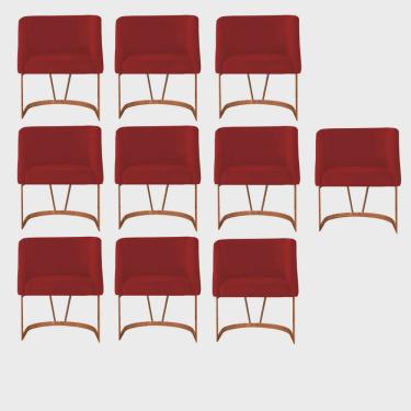 Imagem de Kit 10 Poltrona Cadeira Aurora Luxo Confort Industrial Ferro Bronze Veludo Vermelho - Ahz Móveis