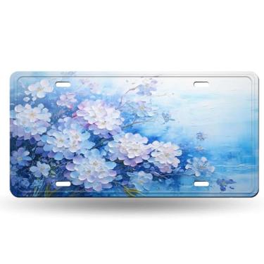 Imagem de Flores azuis em um buquê ilustração floral capa de placa de licença - etiqueta de carro de alumínio artística, à prova de ferrugem, design exclusivo novidade - 15 x 30 cm