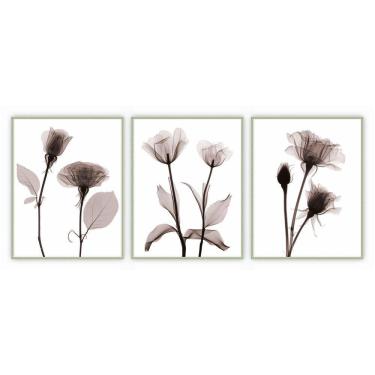 Imagem de Kit Com 3 Quadros Decorativos Florais Com Moldura Para Sala Quarto Escritório 72x92 Flo...