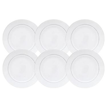 Imagem de Jogo De Pratos Fundo Kit 6 Peças 21cm Sopa Borda Prata Mônaco Porcelan