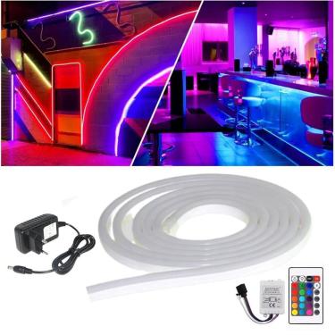 Imagem de Fita Mangueira De Led Neon Rgb 5M 12V Com Controle E Fonte