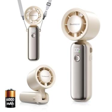 Imagem de Ventilador portátil portátil, bateria de 6000 mAh, ventiladores pessoais recarregáveis, até 13,5 horas de trabalho, 5 velocidades de vento, ventilador manual 3 em 1 com ventilador de resfriamento Air