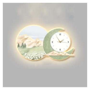 Imagem de Pintura decorativa com relógio Crystal Porcelain Wall Painting Wall Clock Set, Wall Art Hanging Clocks, Luxury High End Modern Decorative Abajur de parede(Blue,100 * 70cm)