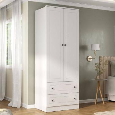 Imagem de Guarda-Roupa Solteiro Fort 2 Portas 2 Gavetas 100% Mdf Branco - Manbel
