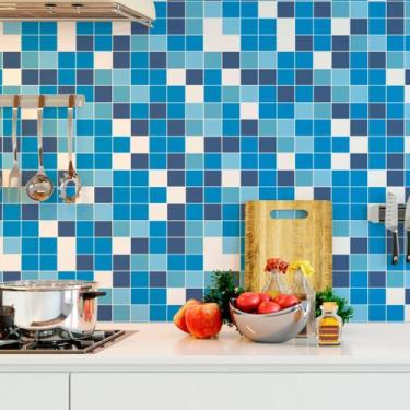 Imagem de Papel De Parede Adesivo Pastilhas Azuis Cozinha Azul 3m - DELIQUADROS