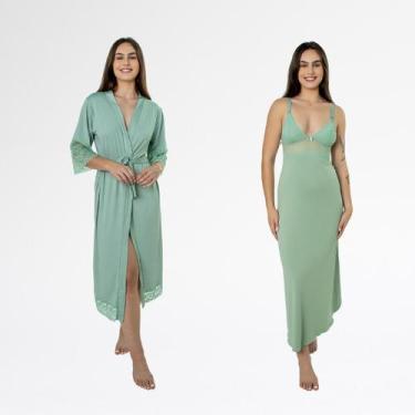 Imagem de Kit Robe Noiva Roupão Camisola Amamentação Longa Maternidade - ALTIE, 