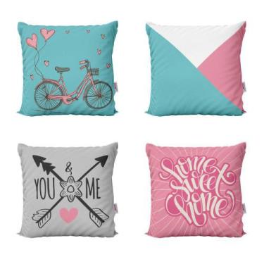 Imagem de Almofadas Decorativas Rosa E ul Home Sweet Home 40X40 - Novadecora