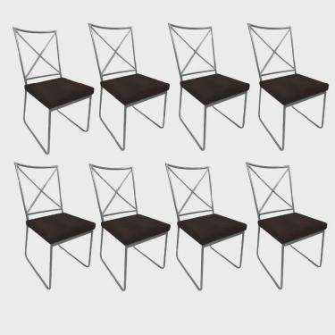 Imagem de Kit 08 Cadeiras Sala de Jantar Escritório Office Clark Industrial Ferro Prata Corino Marrom - Ahz Móveis