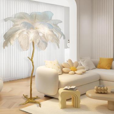 Imagem de Lâmpada De Penas, Lâmpada De Assoalho De Penas De Avestruz Fofa De 170 Cm, Lâmpada De Assoalho De Penas De Resina De Quarto Romântico Priess, Lâmpada De Pé Grande Reguláve, White