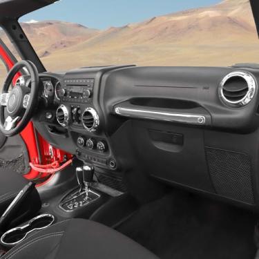 Imagem de Hoolcar Capa de volante para painel de mudança de marchas capa de suporte de copo de água kit de acessórios interiores adequado para Jeep Wrangler JK JKU 2011-2017, 4 portas, cromado